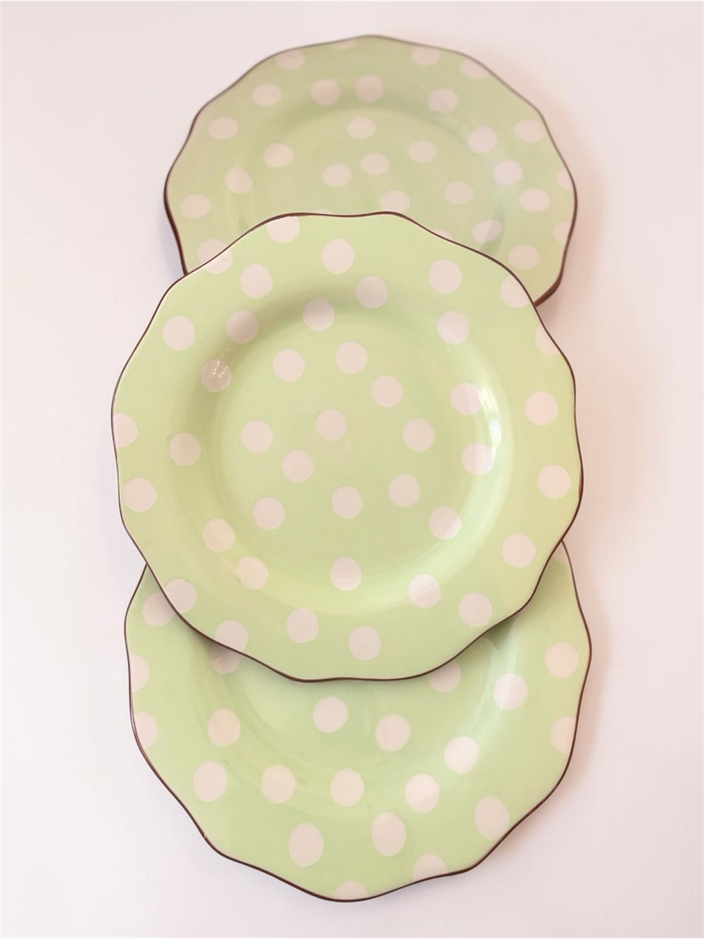 Paula Deen Dot Crazy Salad Plates Set 3 Green White Polka Dot Scalloped 9"